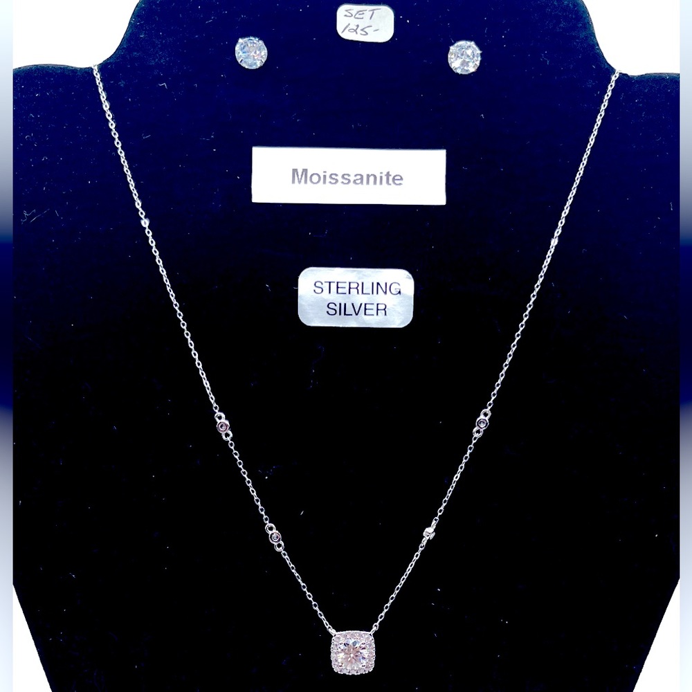 Stunning Moissenite Sterling Silver Necklace with matching Stud Earrings.